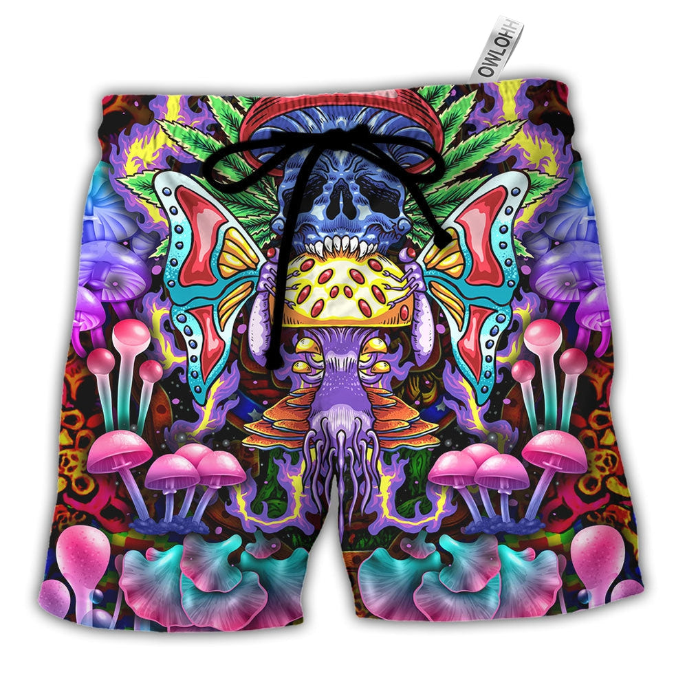 Beach Short / Adults / S Hippie Mushroom And Skull Art - Beach Short - Owls Matrix LTD