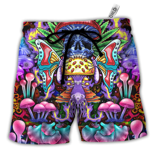 Beach Short / Adults / S Hippie Mushroom And Skull Art - Beach Short - Owls Matrix LTD