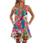 Tropical Flower Santa Merry Christmas Snow – Women's Summer Sleeveless V-Neck Camisole Dress