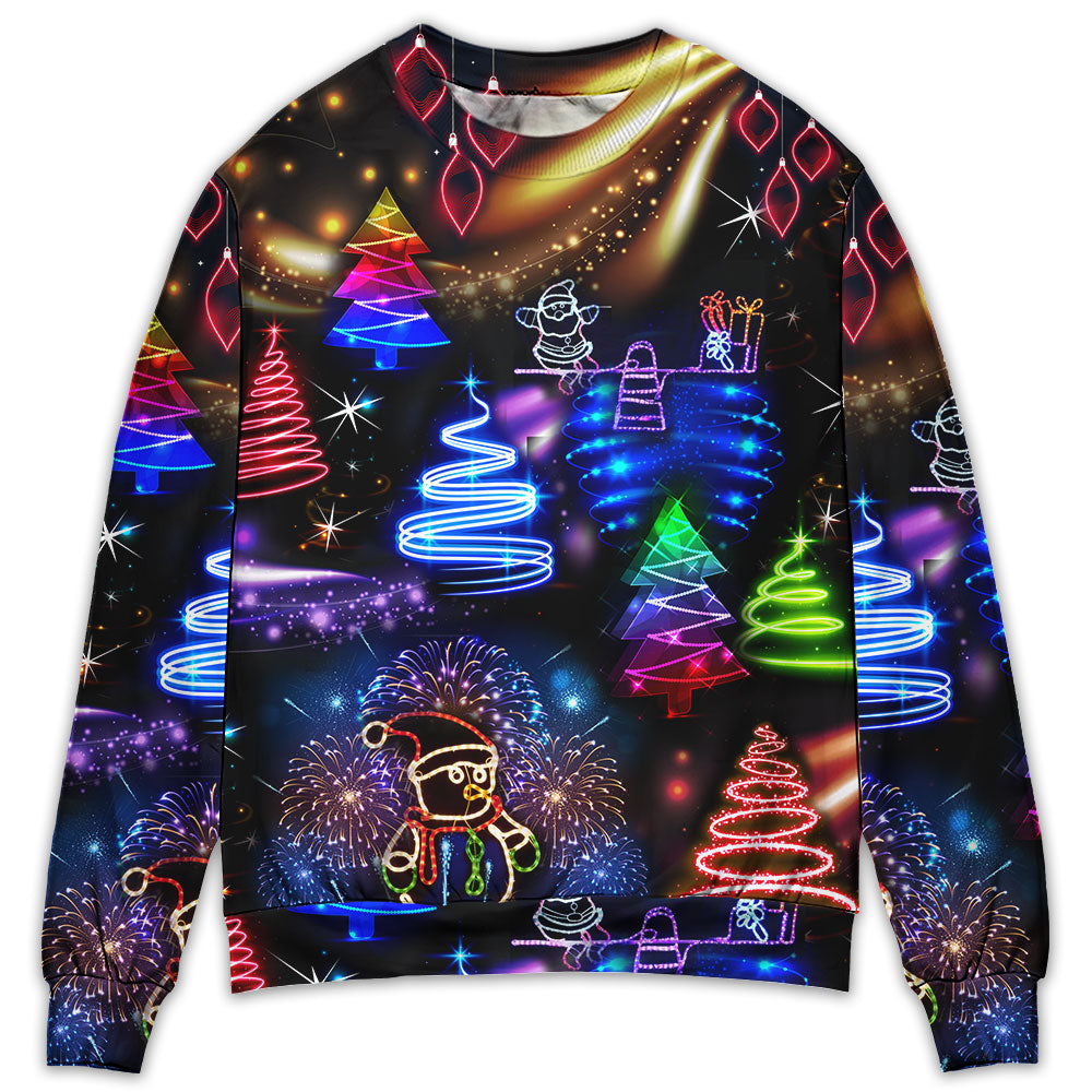 Christmas Neon Art Santa And Snowman – Sweater - Ugly Christmas Sweater