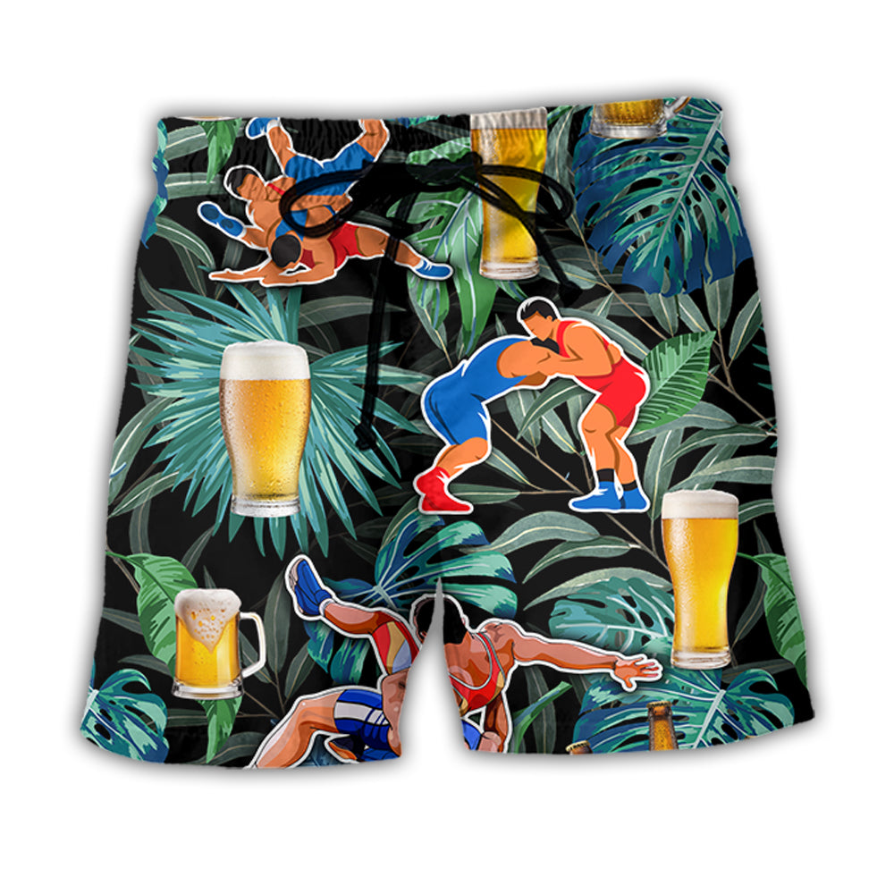 Beer Wrestling Tropical Art – Beach Short