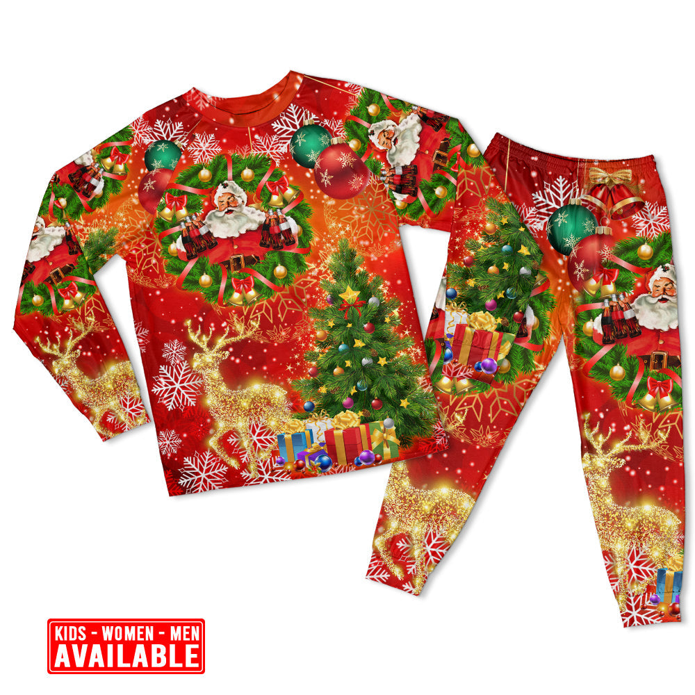 Women / S Christmas Santa Claus Drinking Christmas Tree Red Light - Pajamas Long Sleeve - Owls Matrix LTD