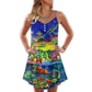 Christmas Santa Riding Alligator – Women's Summer Sleeveless V-Neck Camisole Dress