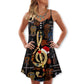 Christmas Guitar Happiness Santa Hat – Women's Summer Sleeveless V-Neck Camisole Dress