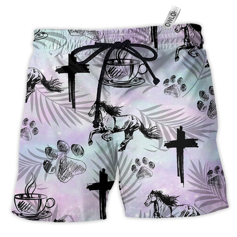 Beach Short / Adults / S Coffee Jesus Dog Horse - Beach Short - Owls Matrix LTD
