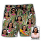 Woman Face Tropical Leaves Custom Photo – Beach Short