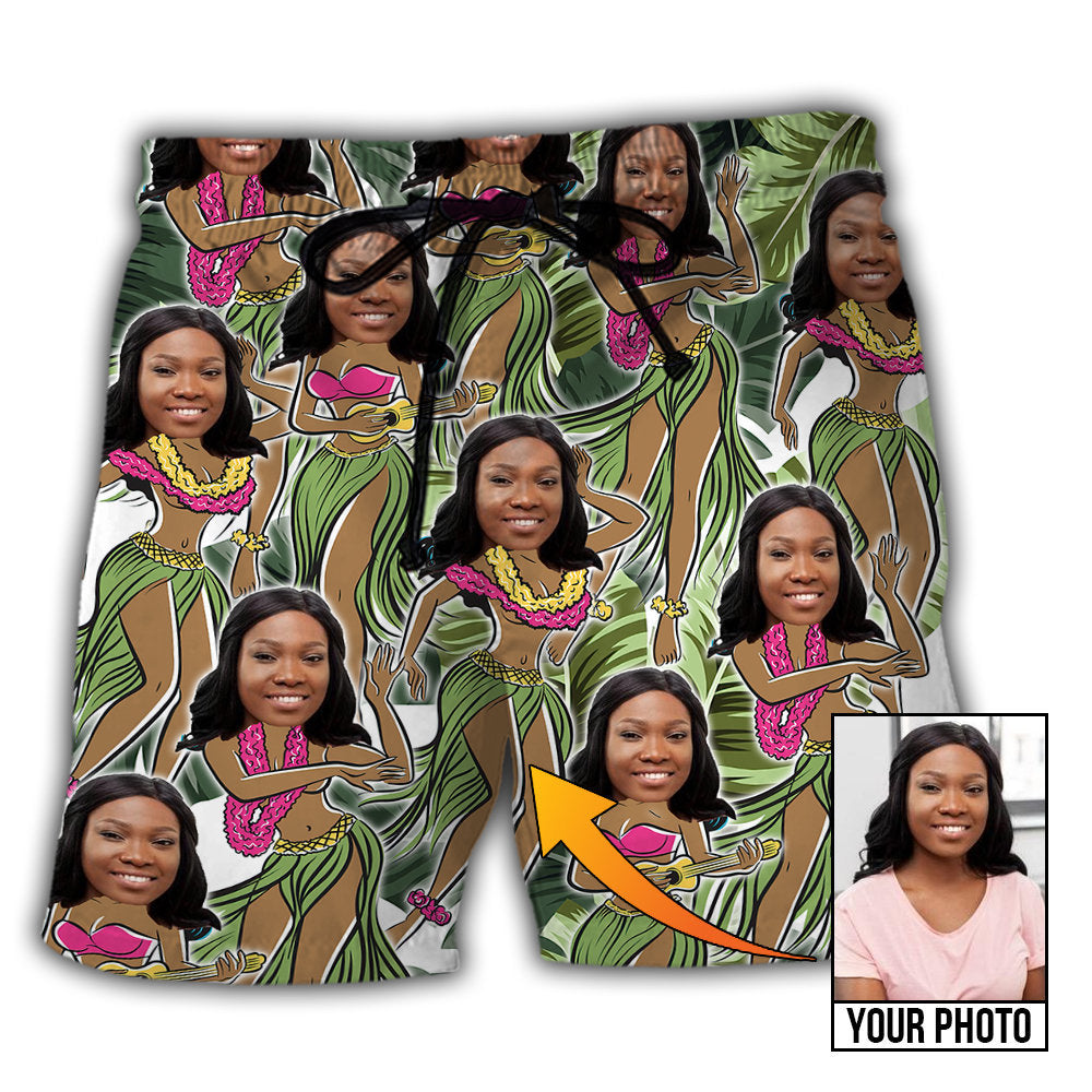 Beach Short / Adults / S Black Woman Face Amazing Tropical Leaves Custom Photo - Beach Short - BEAS01LIN210622 - Owls Matrix LTD