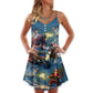 Christmas Santa Winter Battle Scene – Women's Summer Sleeveless V-Neck Camisole Dress