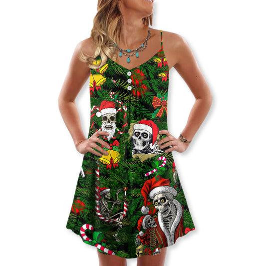 Christmas Skull Merry Holiday – Women's Summer Sleeveless V-Neck Camisole Dress