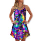 Cat Run The World – Women's Summer Sleeveless V-Neck Camisole Dress