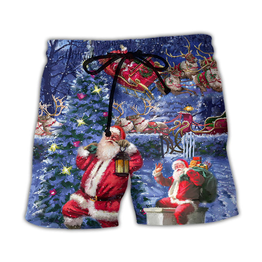 Santa Claus Xmas Light Art – Beach Short