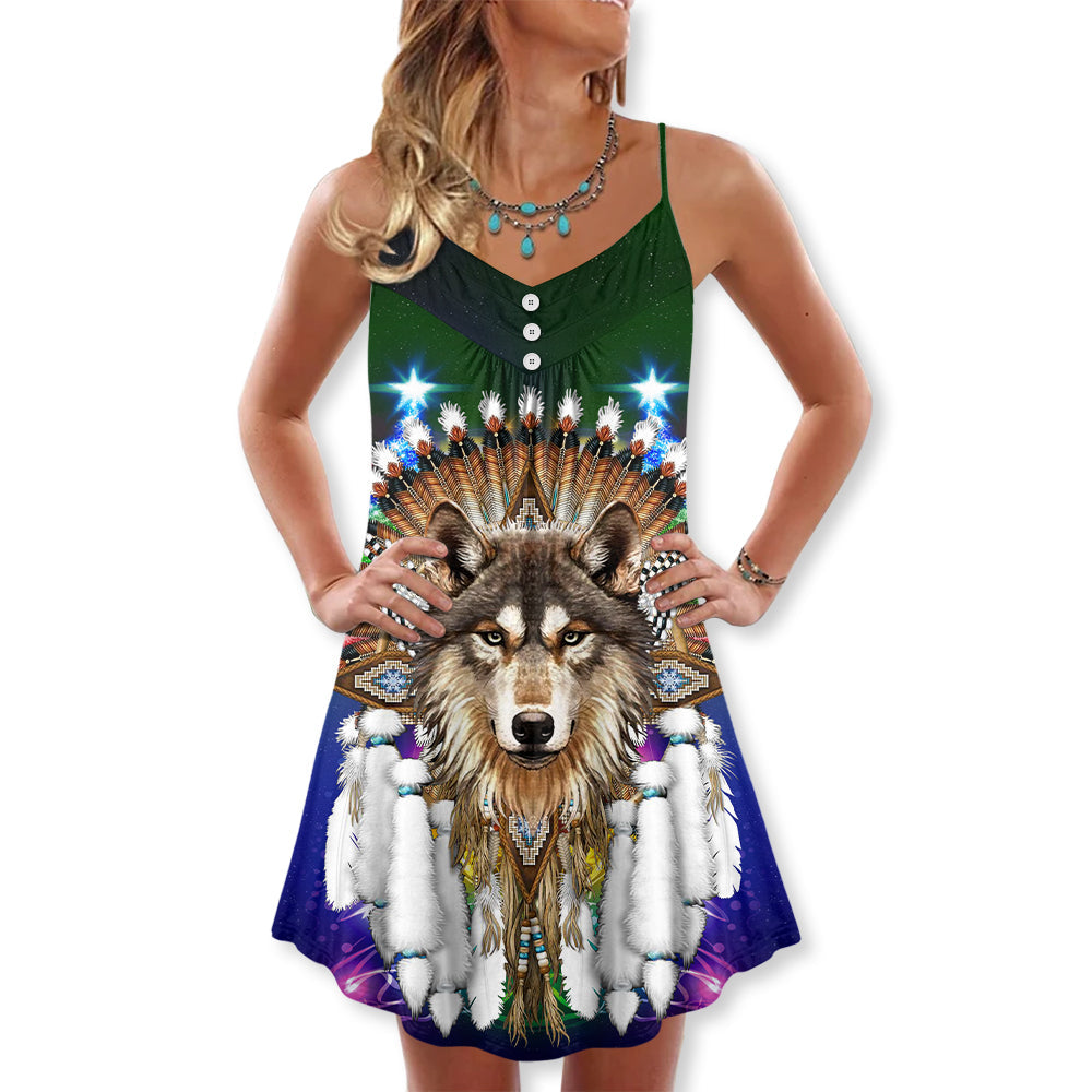 Christmas Native Wolf Merry Xmas – Women's Summer Sleeveless V-Neck Camisole Dress