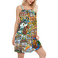 Hippie Beach Animals Love – Women's Summer Sleeveless V-Neck Camisole Dress