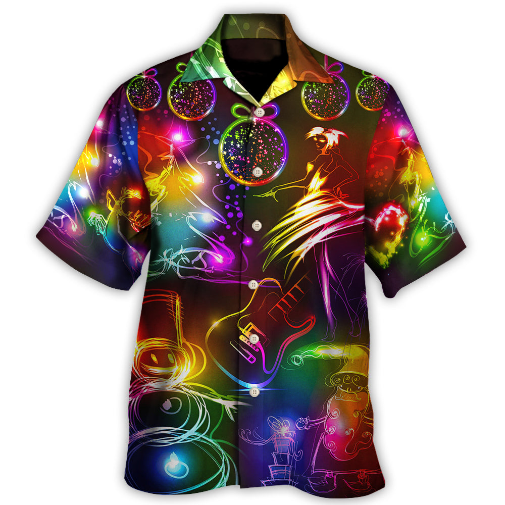 Dancing Santa Tree And Snowman Neon Art - Hawaiian Shirt