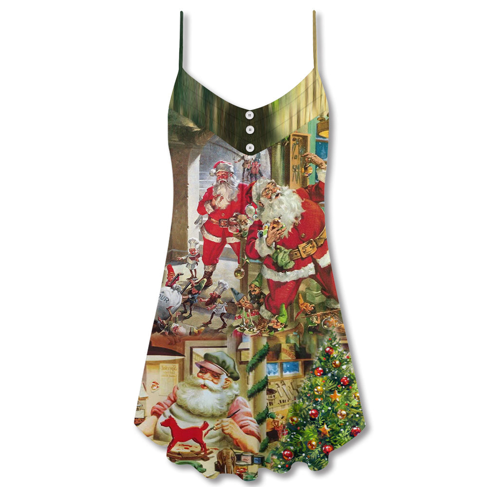 Christmas Santa Toy Workshop Theme – Women's Summer Sleeveless V-Neck Camisole Dress