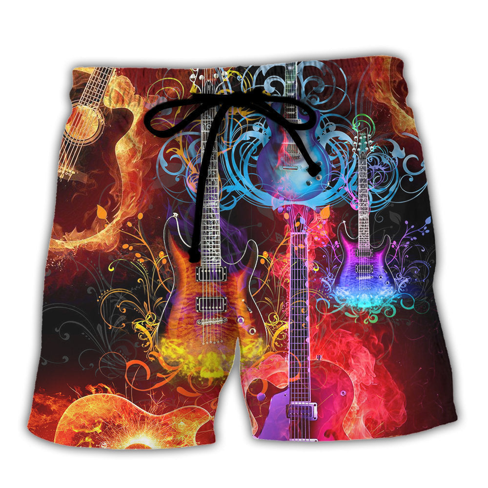 Guitar Lover Ascoustic Beautiful Colorful - Beach Short - BEAS04LIN290822-Owls Matrix