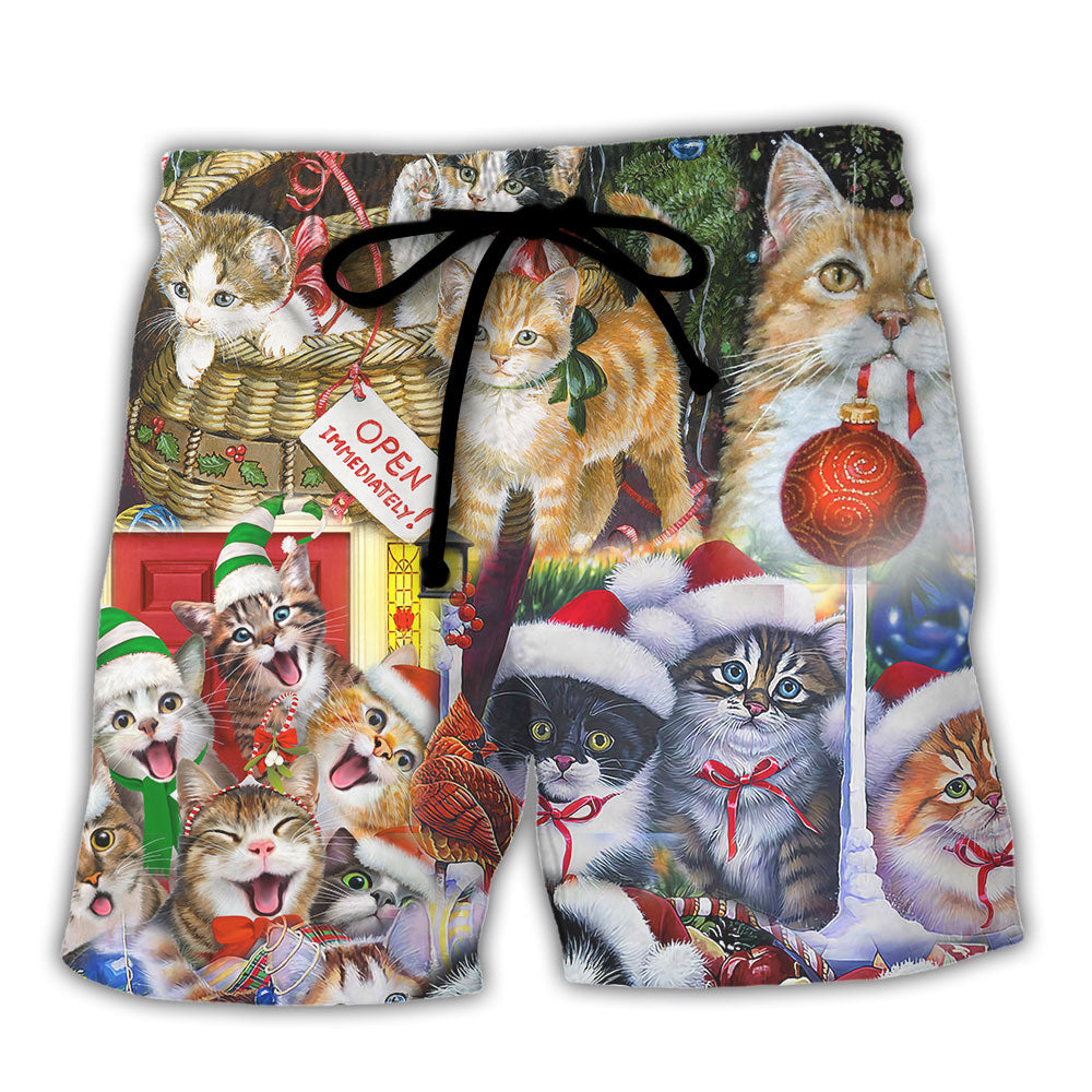 Christmas Cat Love Festive Art – Beach Short