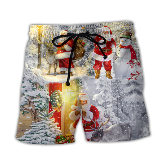 Santa Animal Lover Christmas Art - Beach Short