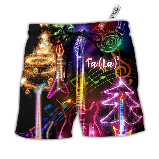 Beach Short / Adults / S Christmas Guitar Tree Happy Glow Light Style - Beach Short - Owls Matrix LTD