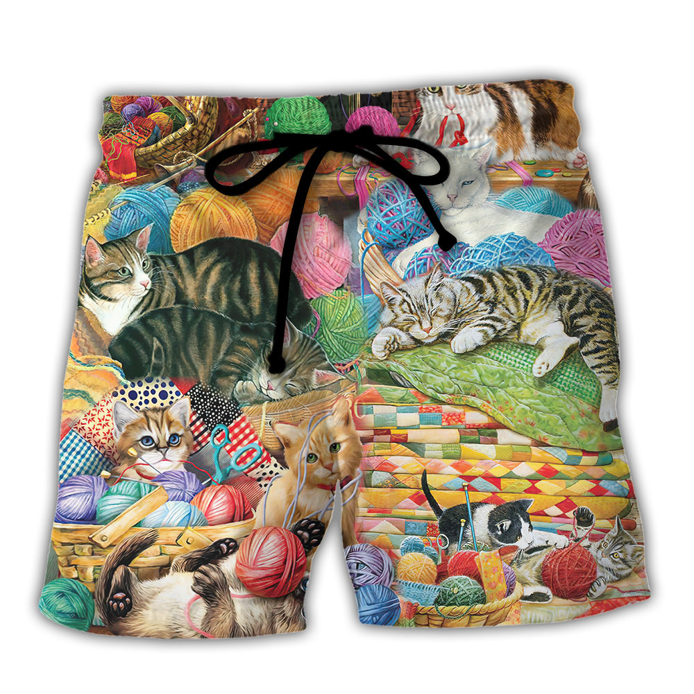Cat Knitting Hobby Lover – Beach Short