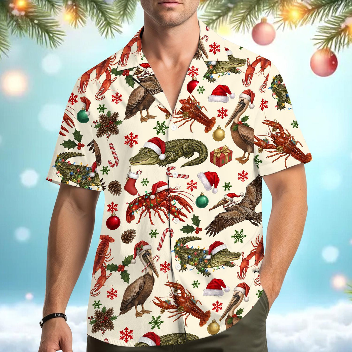Christmas Crawfish Alligator Pelican Cajun Holiday – Hawaiian Shirt