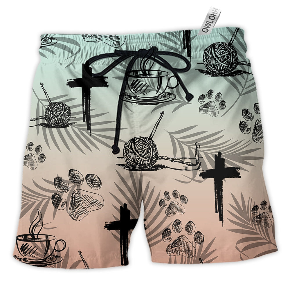 Beach Short / Adults / S Coffee Jesus Dog Coffee Knitting Lover - Beach Short - Owls Matrix LTD
