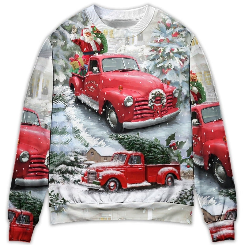 Christmas Santa Red Truck Xmas Is Coming – Sweater - Ugly Christmas Sweater