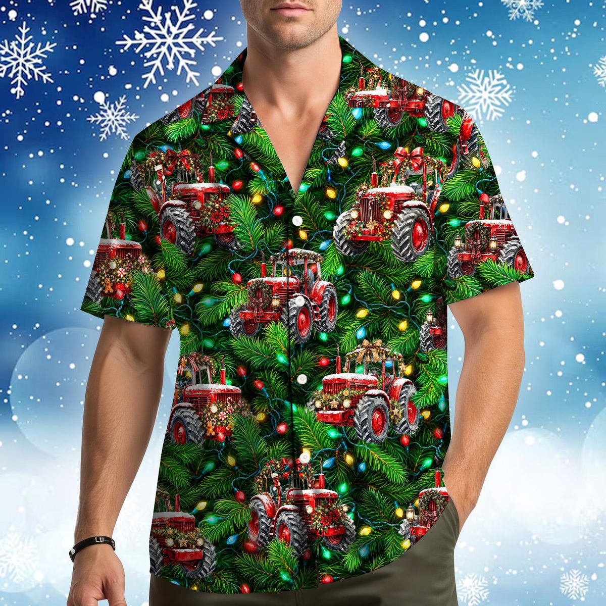 Christmas Red Farm Tractor Pine Tree Lights – Hawaiian Shirt