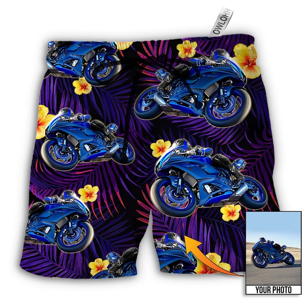 Beach Short / Adults / S Trooper Motorcycle Tropical Custom Photo - Beach Short - Owls Matrix LTD