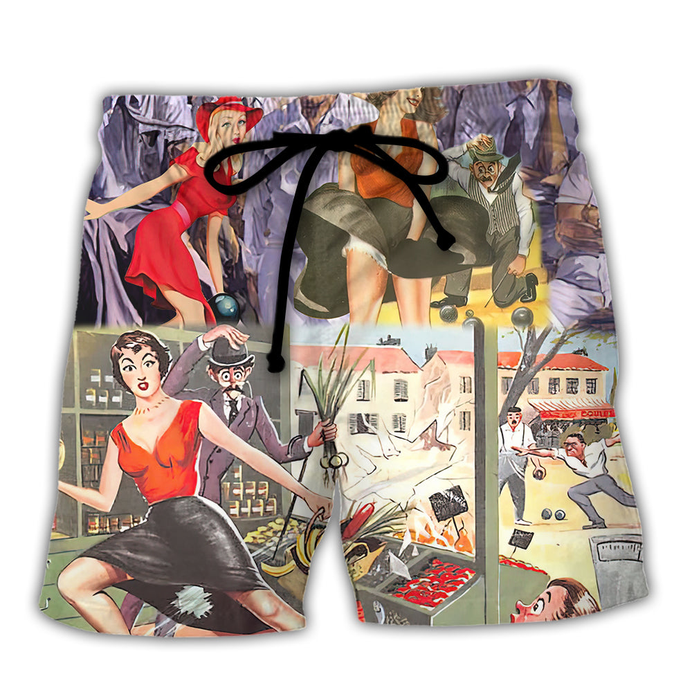 Lawn Bowling Girl Playing Funny Oops Moment - Beach Short