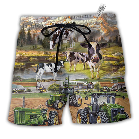 Beach Short / Adults / S Tractor And Cow Farm Lover - Beach Short - Owls Matrix LTD
