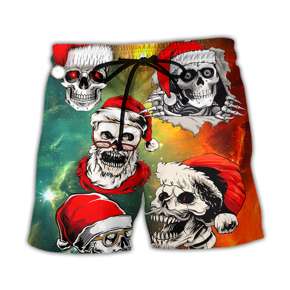 Christmas Bad Santa Skull Galaxy Art – Beach Short