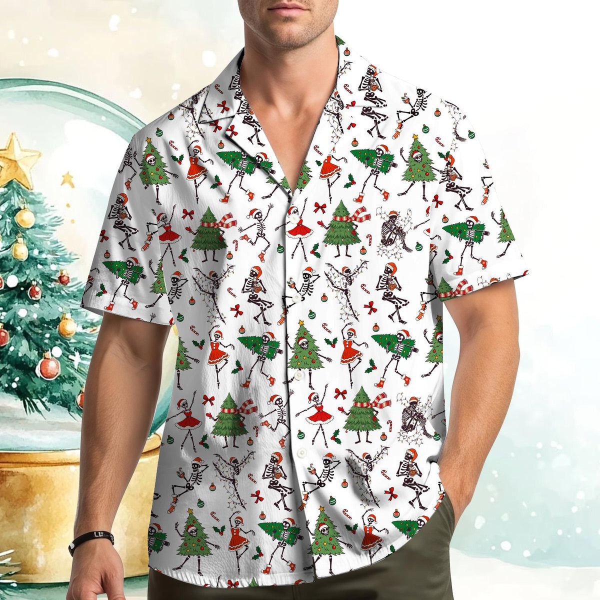 Christmas Skeleton Santa Dancing Tree Holiday – Hawaiian Shirt