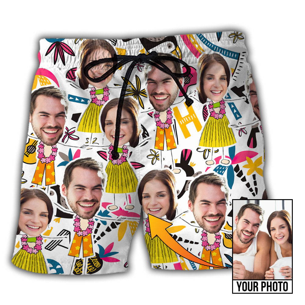 4 / Adults / S Face Funny Style Custom Photo - Beach Short - Owls Matrix LTD
