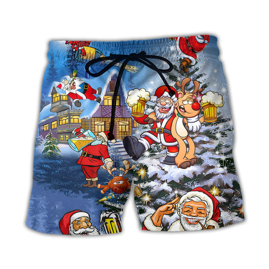 Christmas Santa Drinking Beer Funny – Beach Short