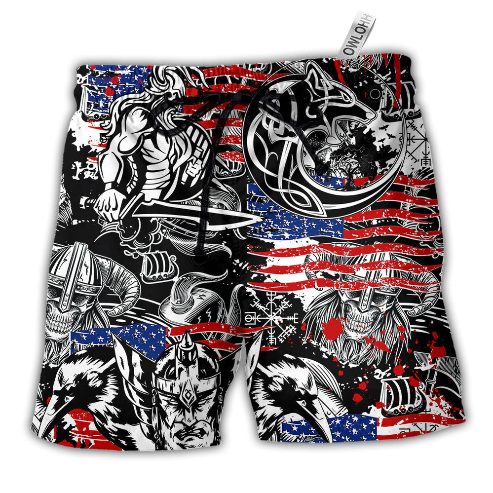 Beach Short / Adults / S Viking Independence Day Odin Warrior And Wolf - Beach Short - Owls Matrix LTD