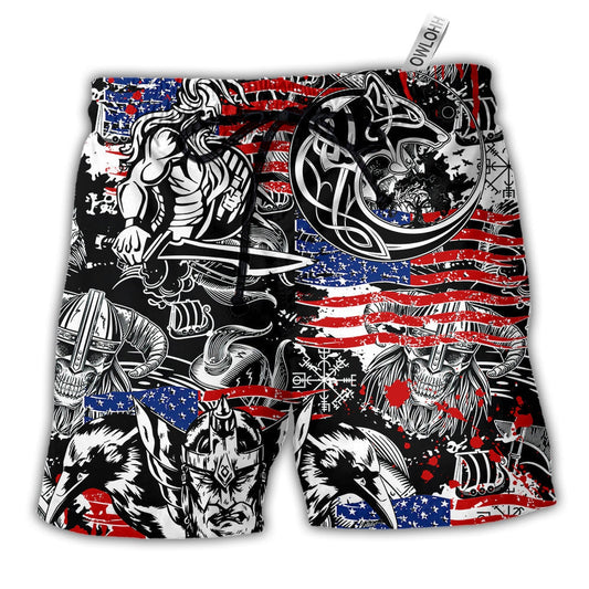 Beach Short / Adults / S Viking Independence Day Odin Warrior And Wolf - Beach Short - Owls Matrix LTD