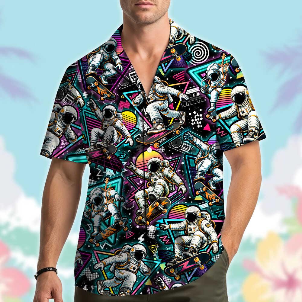 Skater Astronaut Retro Neon Space Synthwave – Hawaiian Shirt