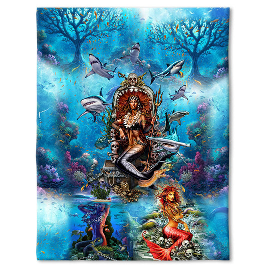 Mermaid Beautiful And Skull Flannel Blanket For Cozy Bedroom And Sofa Decor