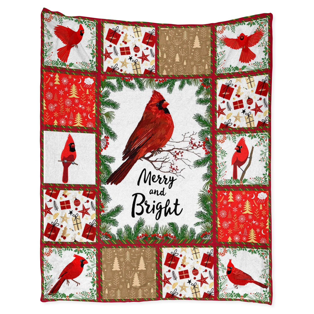 Cardinal Christmas Merry And Bright 50 x 60 Inch Flannel Blanket For Cozy Bedroom And Sofa Decor