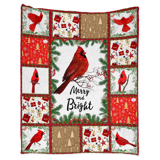 Cardinal Christmas Merry And Bright 50 x 60 Inch Flannel Blanket For Cozy Bedroom And Sofa Decor
