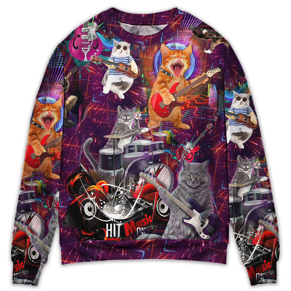 Funny Rocker Cat Art Style – Sweater - Ugly Christmas Sweater
