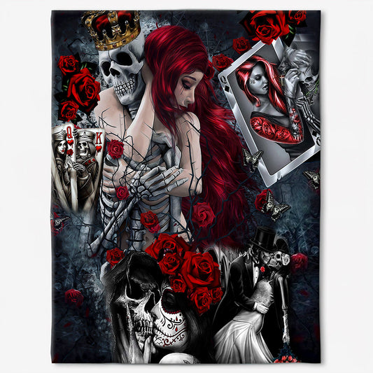Skull Love Is Life Rose Flannel Blanket For Cozy Bedroom And Sofa Decor