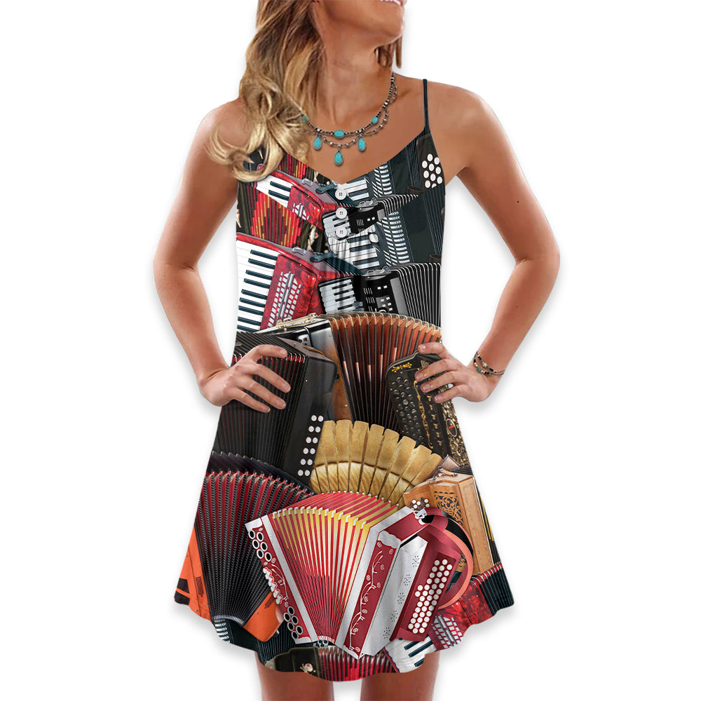 Accordion Gentleman Music Quote – Women's Summer Sleeveless V-Neck Camisole Dress