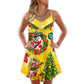 Funny Snowman Christmas Tree Lights – Women's Summer Sleeveless V-Neck Camisole Dress