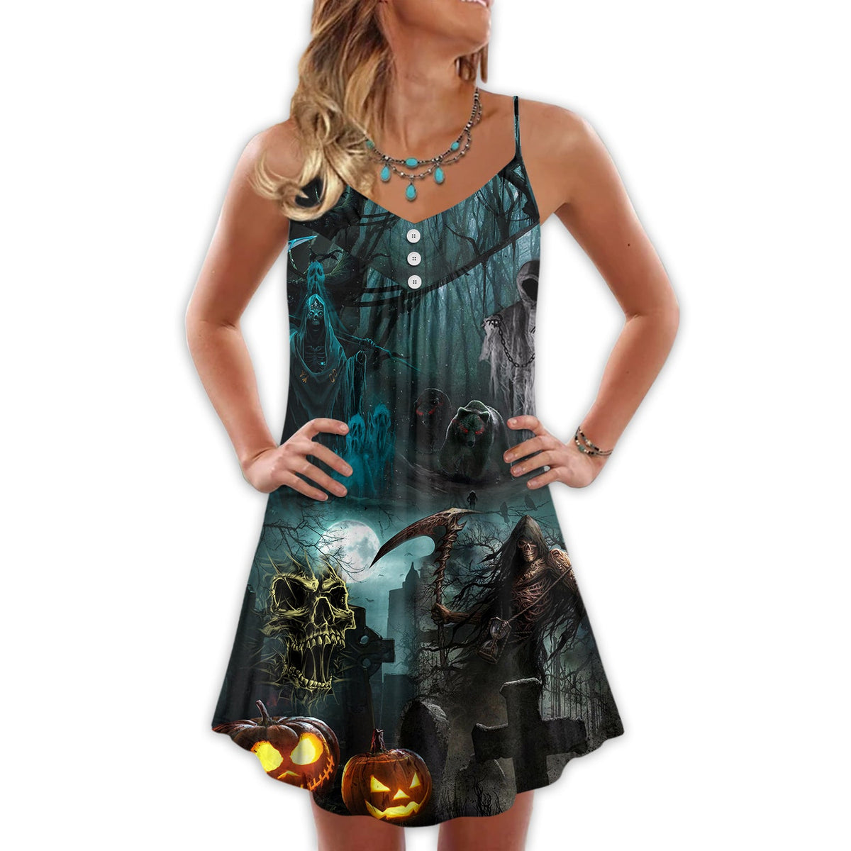 Halloween Ghost Dark Pumpkin Scary – Women's Summer Sleeveless V-Neck Camisole Dress