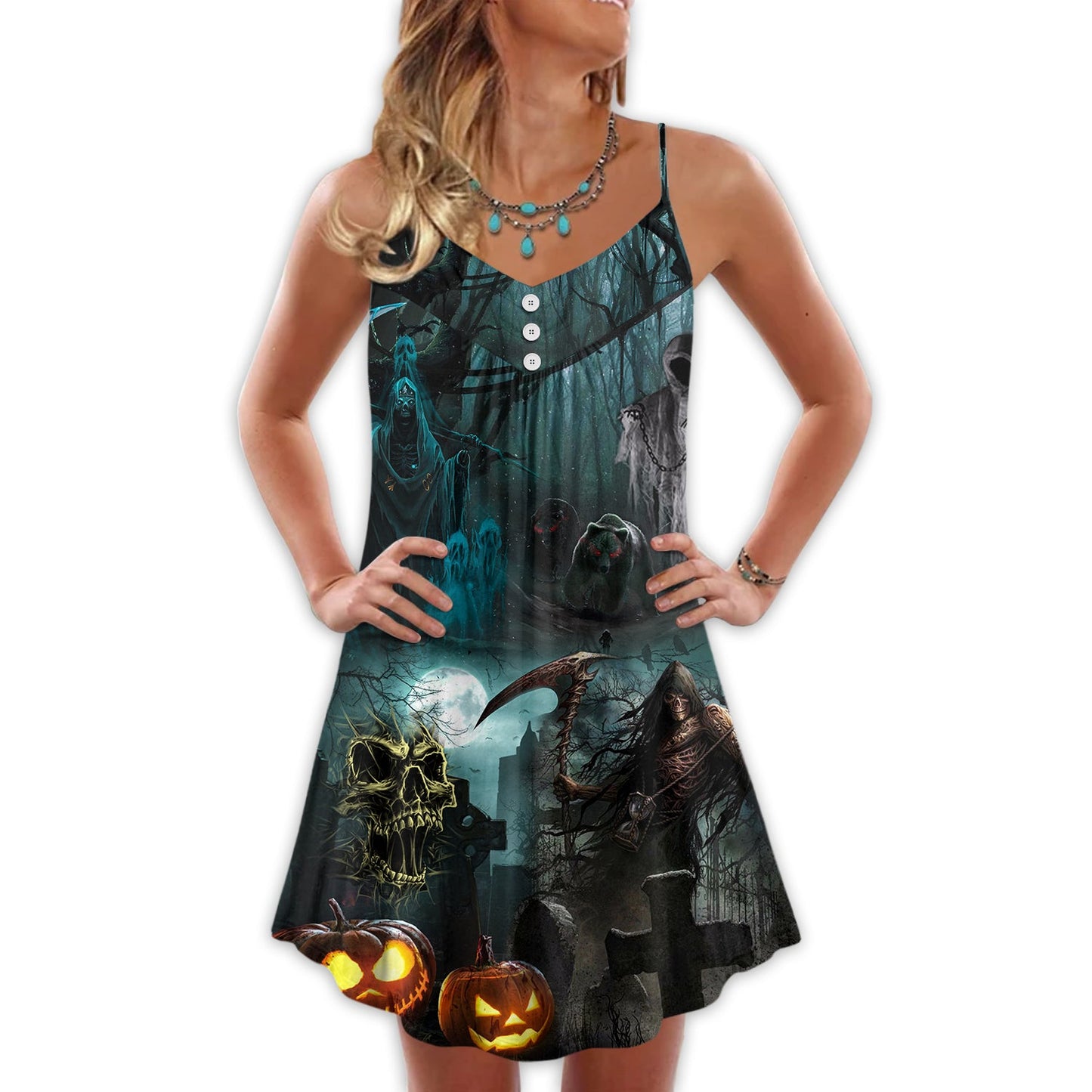Halloween Ghost Dark Pumpkin Scary – Women's Summer Sleeveless V-Neck Camisole Dress