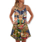 Cat Eating Ramen Cute – Women's Summer Sleeveless V-Neck Camisole Dress