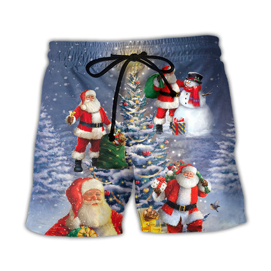 Christmas Santa In Love With Light Tree – Beach Short