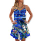 Fish Love Ocean Blue Christmas – Women's Summer Sleeveless V-Neck Camisole Dress